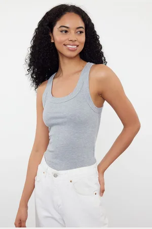 Trendyol Gray Melange Pool Neck Regular Length Ribbed Flexible Fitted Knitted Undershirt