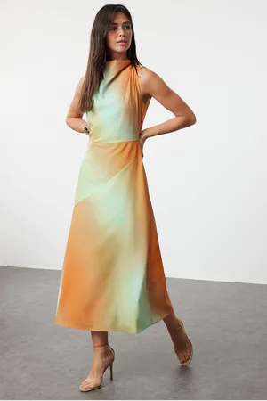 Trendyol Multi-Colored Collared Skirt with Cut-Out Detail Midi Woven Dress
