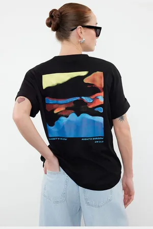 Trendyol Black Premium 100% Cotton Printed Relaxed/Comfortable Fit Knitted T-Shirt