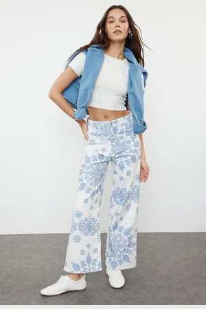 Trendyol Multicolored Floral Printed High Waist Culotte Jeans