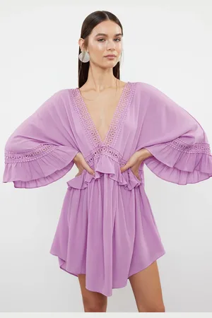 Trendyol Pink Mini Woven Ribbon Accessory Beach Dress
