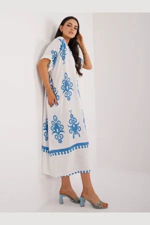 Italy Moda Modrobílé oversize šaty s potiskem