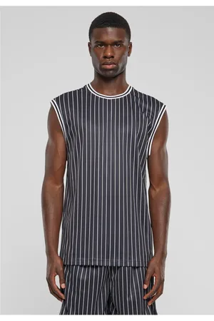 Urban classics Pánské tílko Striped Mesh bílé/černé