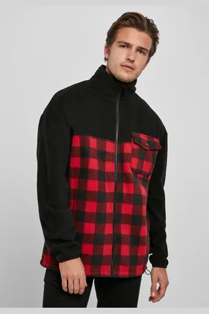 Urban classics Vzorovaná bunda Polar Fleece Track /červený kostkovaný