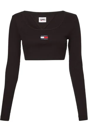 Tommy Hilfiger Tommy Jeans Top - TJW CROP RIB CENTER BADGE LS black