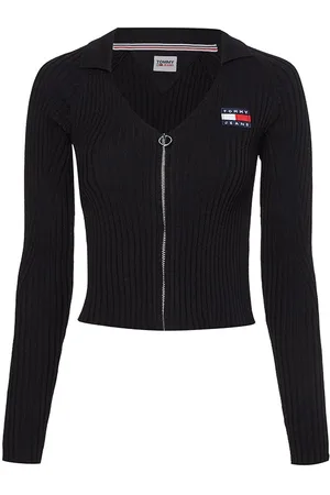 Tommy Hilfiger Tommy Jeans Cardigan - TJW BADGE V-NECK COLLAR ZIPPER THRU black