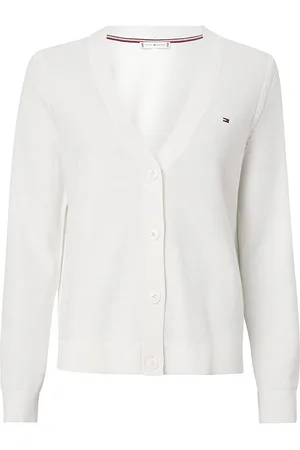 Tommy Hilfiger Cardigan - ORG CO TEXTURE V-NK CARDIGAN white