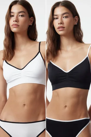 Trendyol Black-White 2-Pack Seamless/Seamless Non-Padded Non-Accessory Cupped Bustier Knitted Bra