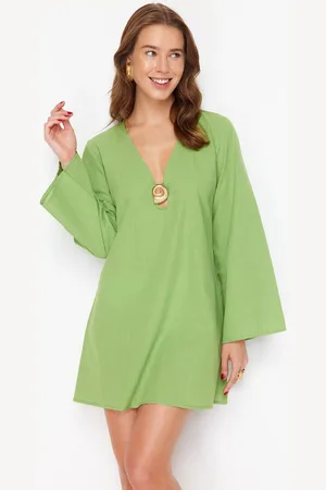 Trendyol Green Mini Woven Premium Accessories 100% Cotton Beach Dress