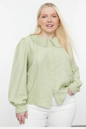 Trendyol Curve Mint Baby Collar Balloon Sleeve Lace Woven Shirt