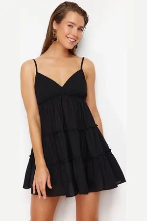 Trendyol Black Mini Woven 100% Cotton Beach Dress