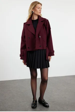 Trendyol Claret Red Soft Textured Seasonal Short Oversize Cashmere Coat