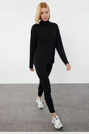 Trendyol Black Wide Fit Turtleneck Knitwear Bottom-Top Set