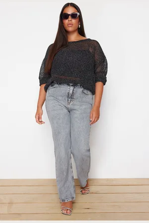 Trendyol Curve Gray High Waist Long Straight Fit Jeans