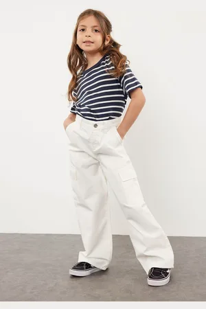 Trendyol White Girl Cargo Pocket Cotton Woven Pants