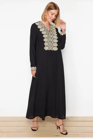Trendyol Black Lace Detailed Woven Cap & Abaya & Jalabiya