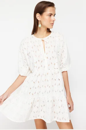 Trendyol White Mini Woven Ruffle Beach Dress
