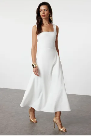 Trendyol White A-Cut Woven Wedding/Marriage Elegant Evening Dress