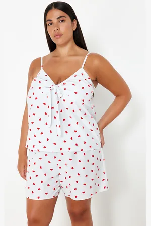 Trendyol Curve White Heart Strap Woven Pajama Set
