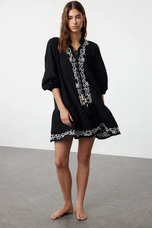Trendyol Black Mini Woven Embroidered Beach Dress