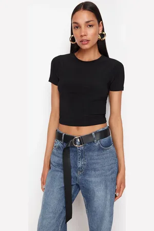 Trendyol Black Fitted Crop Stretchy Knitted Blouse