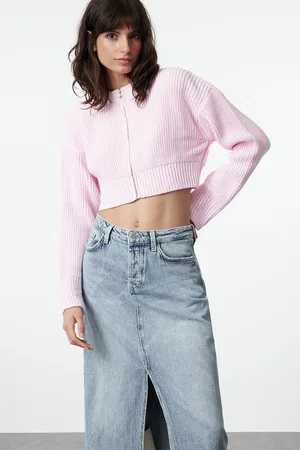 Trendyol Pink Crop Wadding Detailed Knitwear Cardigan