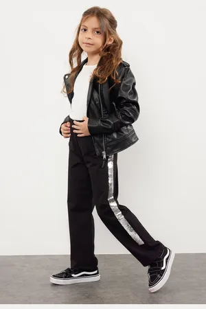 Trendyol Black Girl Wide Leg Sequin Embroidered Cotton Knitted Leggings