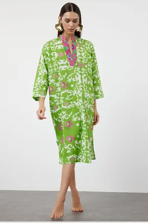 Trendyol Ethnic Patterned Midi Woven 100% Cotton Beach Dress