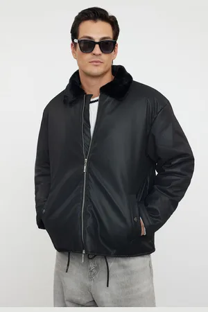 Trendyol Black Regular Fit Fur Collar Winter Faux Leather Coat