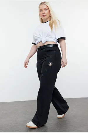 Trendyol Curve Black High Waist Wide Leg Plus Size Jeans
