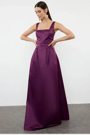 Trendyol Purple A-Line Woven Satin Long Evening Dress & Graduation Dress