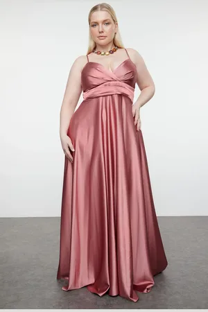 Trendyol Curve Salmon Strappy Double Breasted A-Line Long Woven Evening Dress/Night/Graduation/Engagement Dress