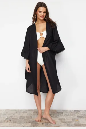 Trendyol Black Belted Mini Woven Kimono & Kaftan