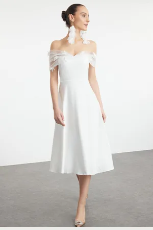 Trendyol Bridal A-Cut White 3D Tulle Detailed Wedding / Wedding Elegant Evening Dress
