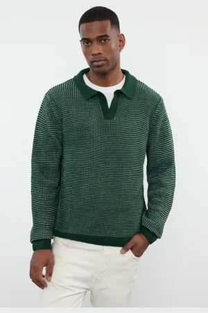 Trendyol Green Casual Regular Polo Neck Textured Knitwear Sweater