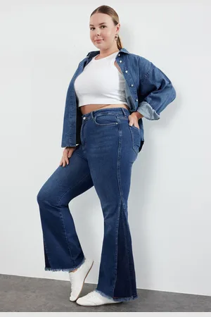 Trendyol Curve Blue High Waist Flare Leg Plus Size Jeans