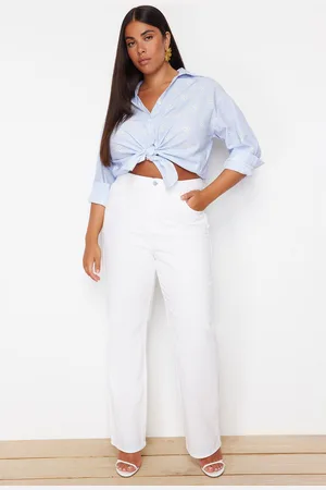 Trendyol Curve White High Waist Straight Leg Plus Size Jeans
