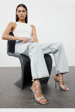 Trendyol Metallic Silver Strappy Square Toe Women