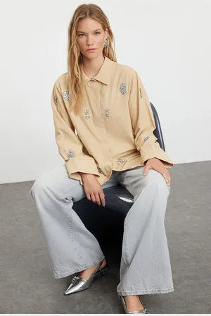 Trendyol Mink Stone Detailed Woven Shirt