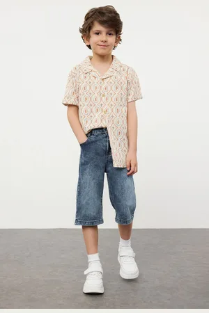 Trendyol Multicolored Boy Patterned Cotton Woven Shirt-Jean Trouser Set Bottom-Top Set