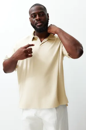 Trendyol Limited Edition Large Size Ecru Oversize Textured Ottoman Polo Collar T-Shirt
