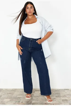 Trendyol Curve Navy Blue High Waist Wide Leg Plus Size Jeans