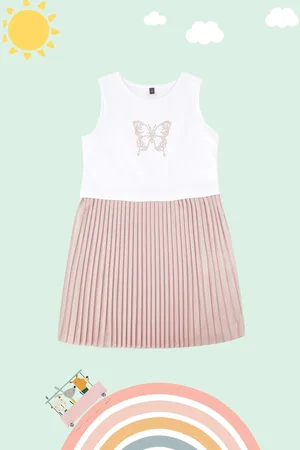 Trendyol White Girl Butterfly Patterned Printed Knitted Dress