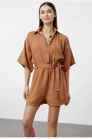 Trendyol Tile Belted Woven Muslin Jumpsuit