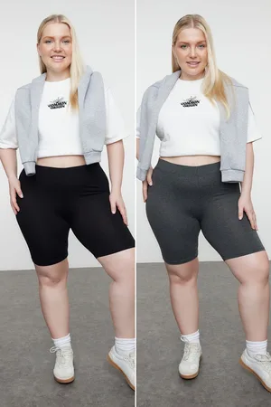 Trendyol Curve Black-Anthracite 2 Pack Knitting Plus Size Leggings