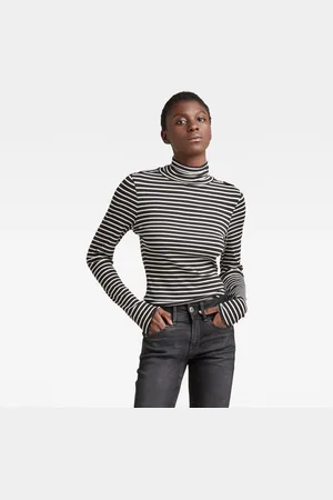 G-Star T-shirt - G-star Slim rib mock neck stripe l\s multicolor