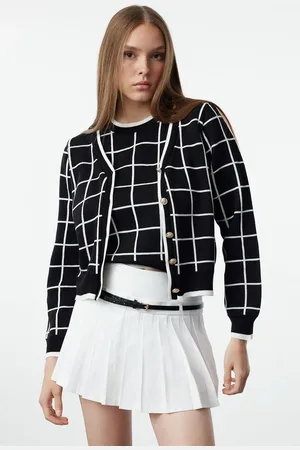 Trendyol Black Plaid/Checked Set Product Knitwear Cardigan