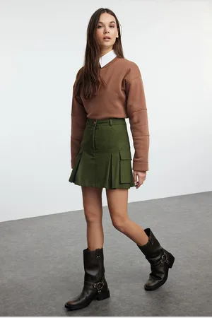 Trendyol Khaki Weave Short Skirt with Cargo Pocket