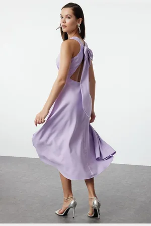 Trendyol Lilac A-Cut Bow Detailed Woven Elegant Evening Dress