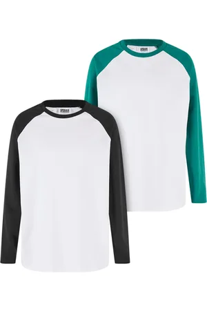 Urban classics Chlapecká trika s dlouhým rukávem Organic Oversized 2-Pack bílé/černé+bílé/zelené